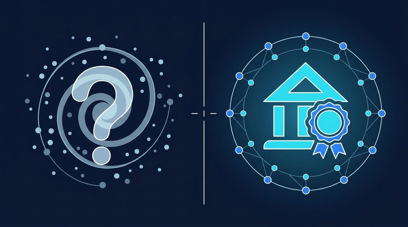 Generic ProfessionalService vs Schema.org Architect type karşılaştırması: solda belirsiz spiral şekil (AI tahmin yapıyor), sağda net mimari çatı + mühür şekli (AI doğrudan kategorize ediyor).